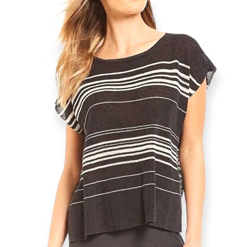 EILEEN FISHER Linen Knit Boat Neck Vest Poncho Top